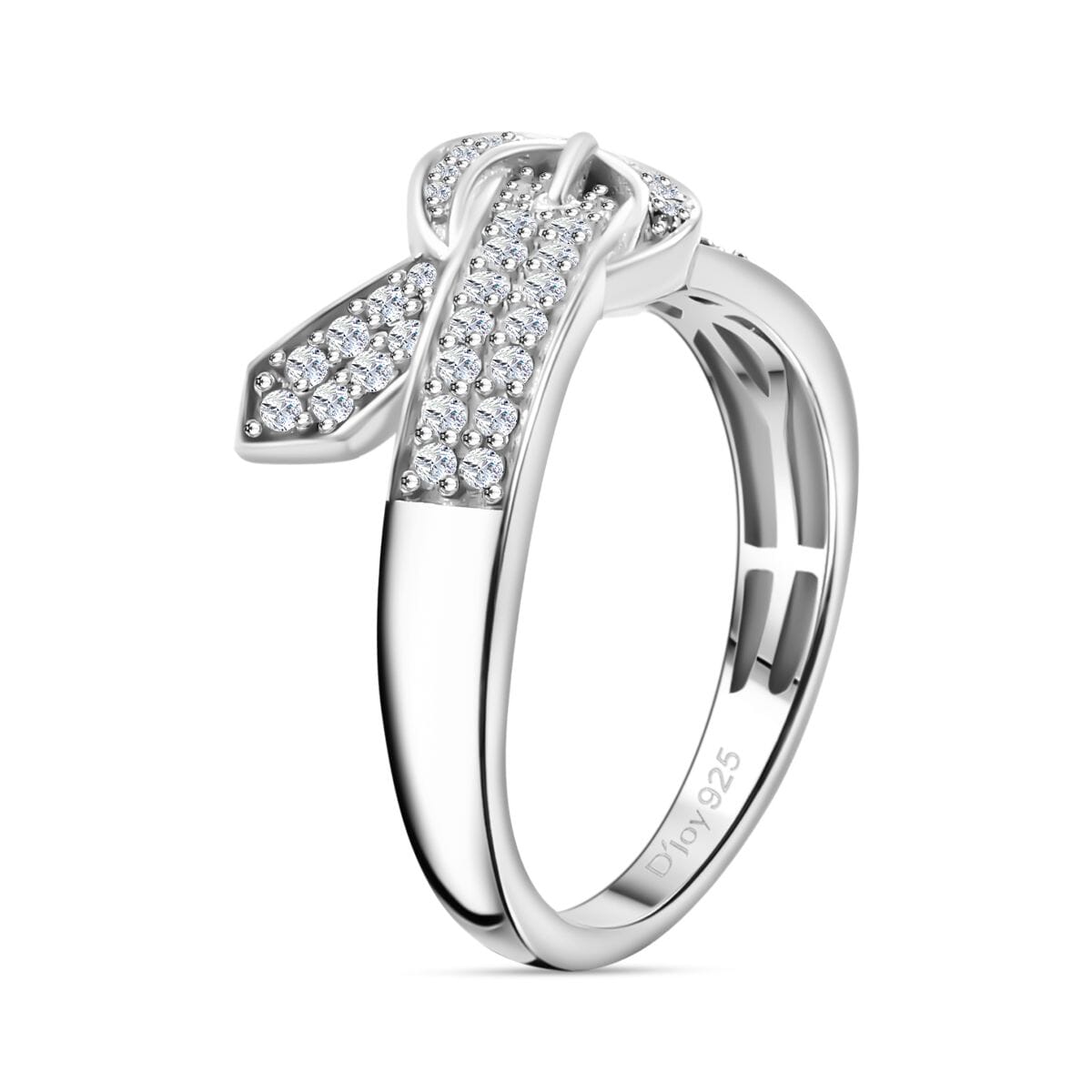 White Diamond 0.50 ctw Buckle Ring in Rhodium Over Sterling Silver (Size 6.0) image number 3