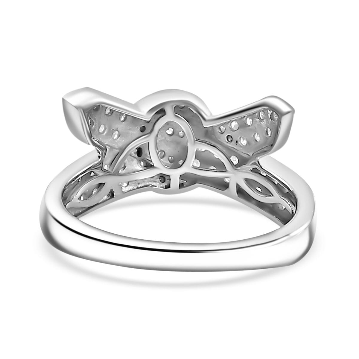 White Diamond 0.50 ctw Buckle Ring in Rhodium Over Sterling Silver (Size 6.0) image number 4