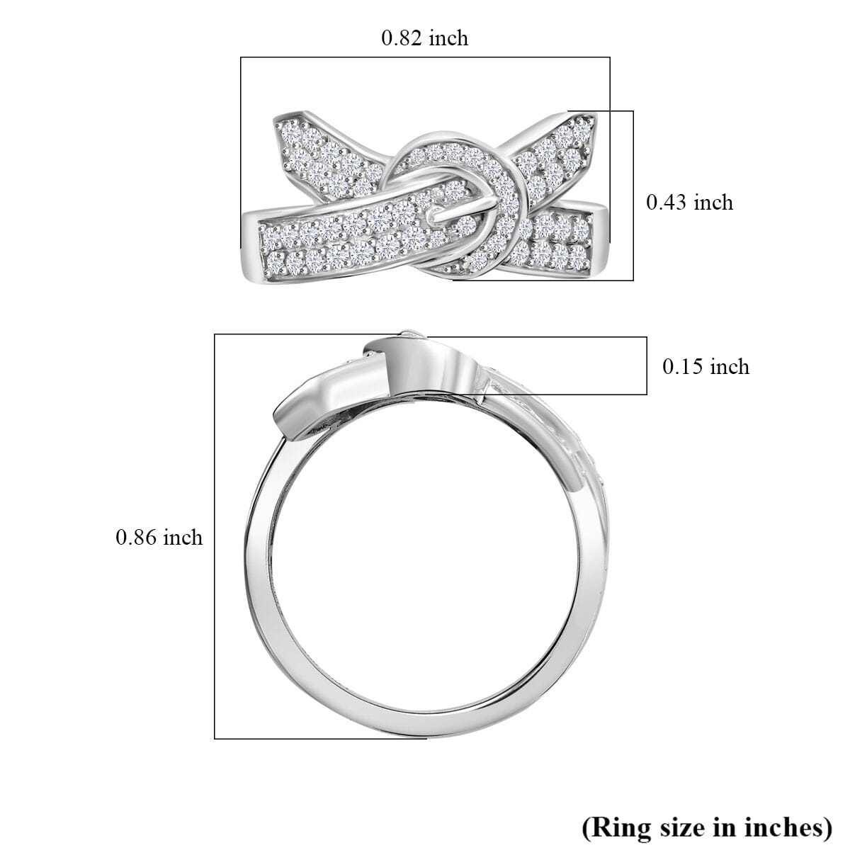 White Diamond 0.50 ctw Buckle Ring in Rhodium Over Sterling Silver (Size 6.0) image number 5
