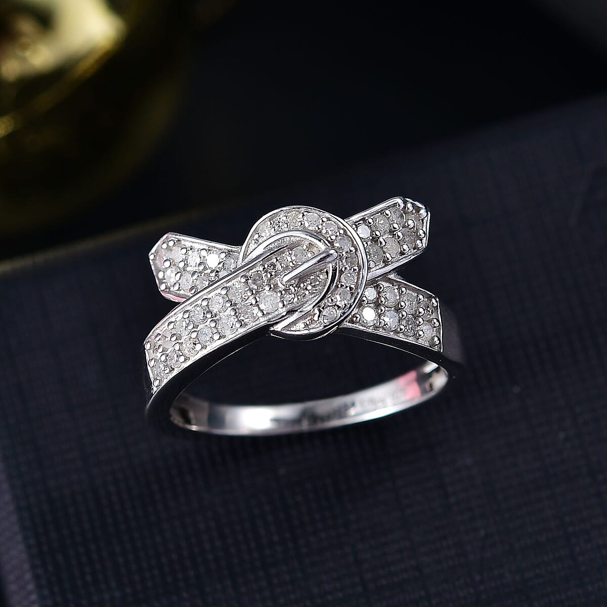 D'Joy White Diamond 0.50 ctw Buckle Ring in Rhodium Over Sterling Silver (Size 8.0) image number 1