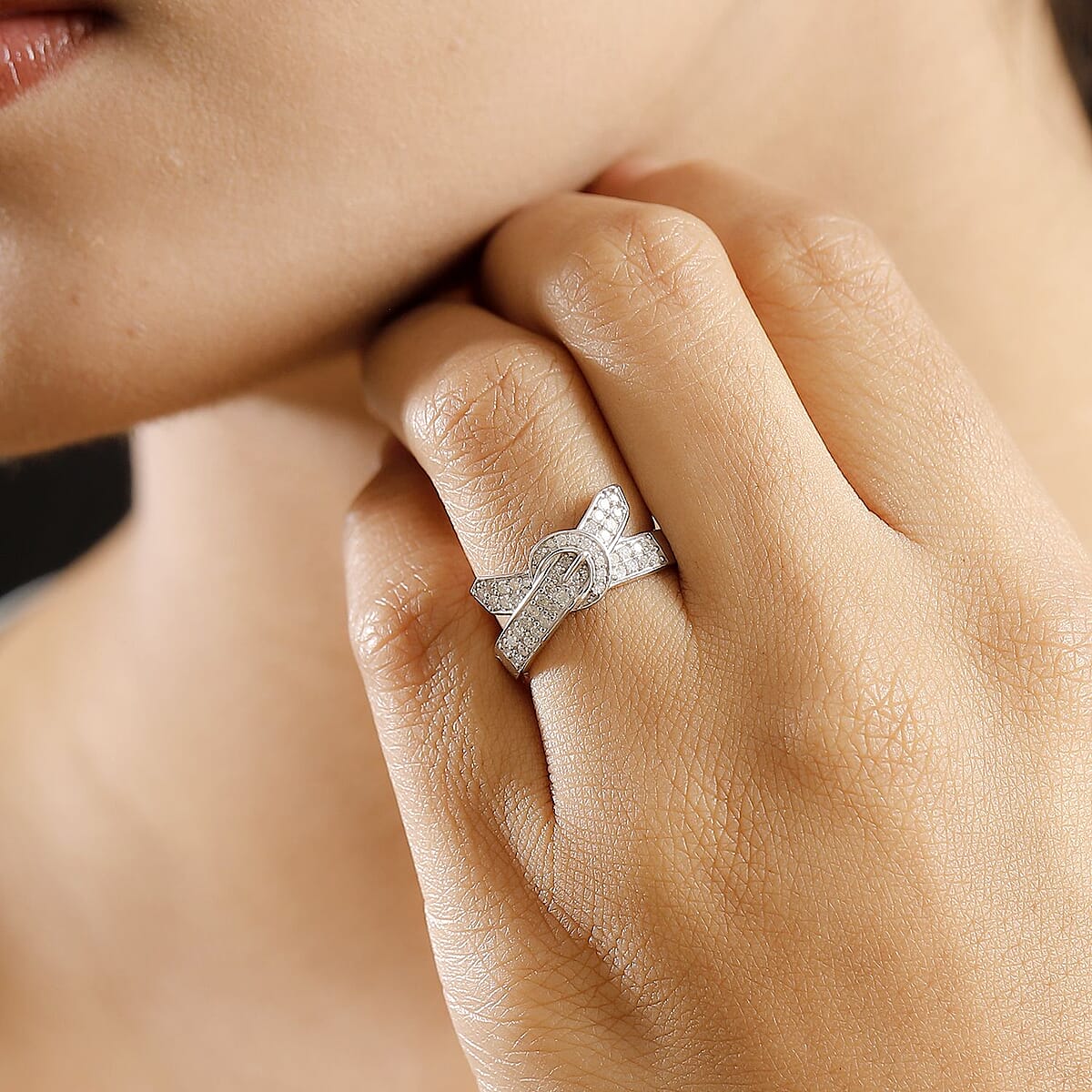 D'Joy White Diamond 0.50 ctw Buckle Ring in Rhodium Over Sterling Silver (Size 8.0) image number 2