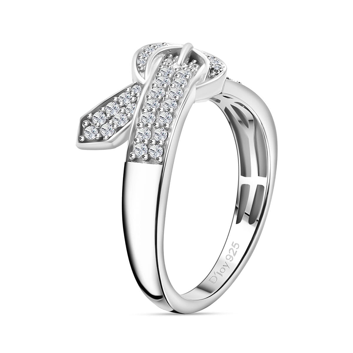 D'Joy White Diamond 0.50 ctw Buckle Ring in Rhodium Over Sterling Silver (Size 8.0) image number 3