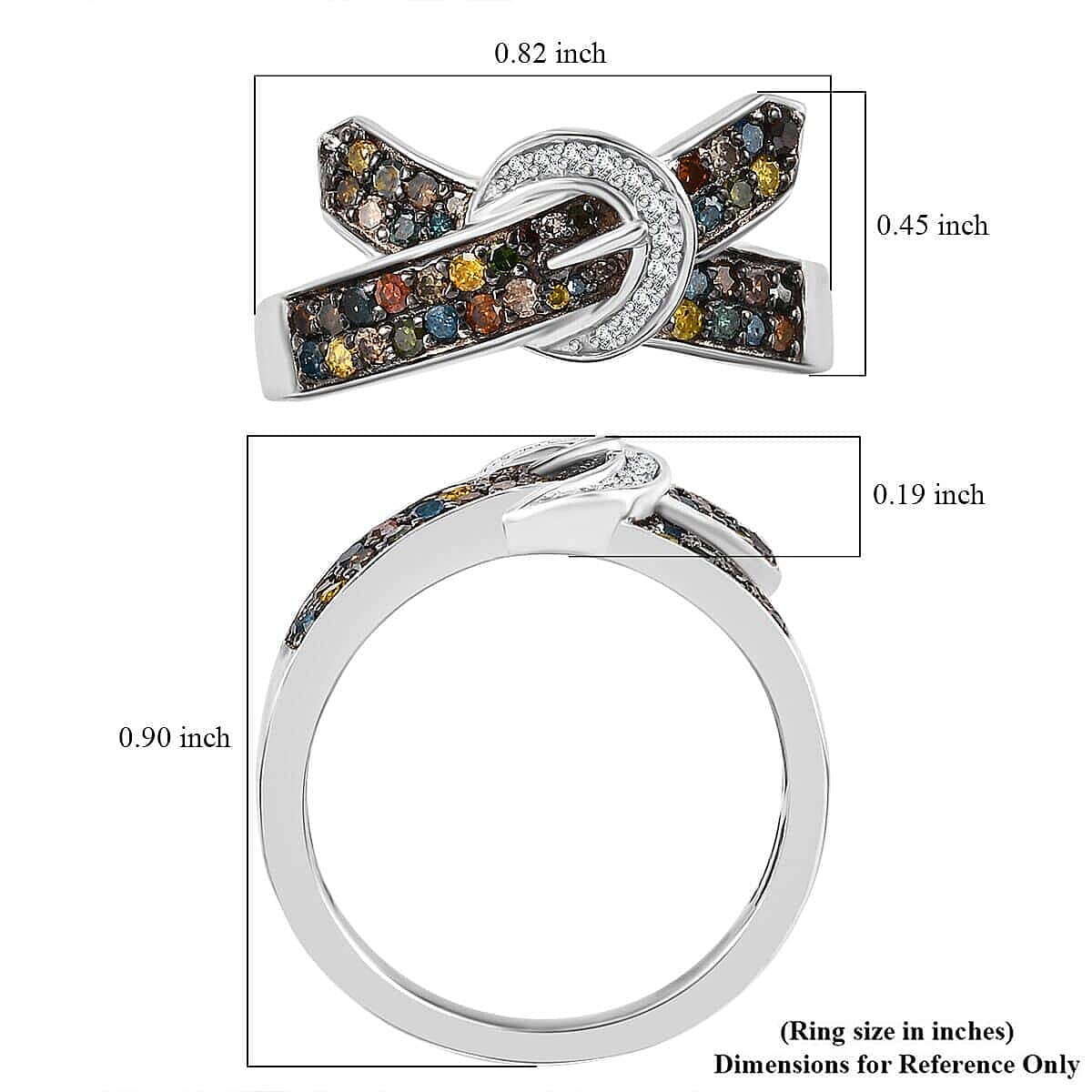 D'Joy Multi Diamond 0.50 ctw Buckle Ring in Rhodium Over Sterling Silver (Size 10.0) image number 5