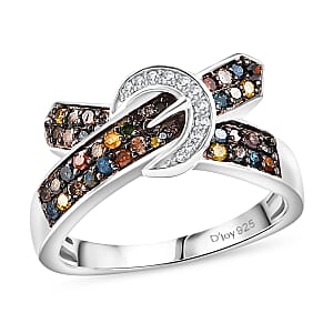 D'Joy Multi Diamond 0.50 ctw Buckle Ring in Rhodium Over Sterling Silver (Size 6.0)