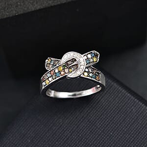 D'Joy Multi Diamond 0.50 ctw Buckle Ring in Rhodium Over Sterling Silver (Size 6.0)