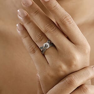 D'Joy Multi Diamond 0.50 ctw Buckle Ring in Rhodium Over Sterling Silver (Size 6.0)