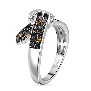 D'Joy Multi Diamond 0.50 ctw Buckle Ring in Rhodium Over Sterling Silver (Size 6.0)