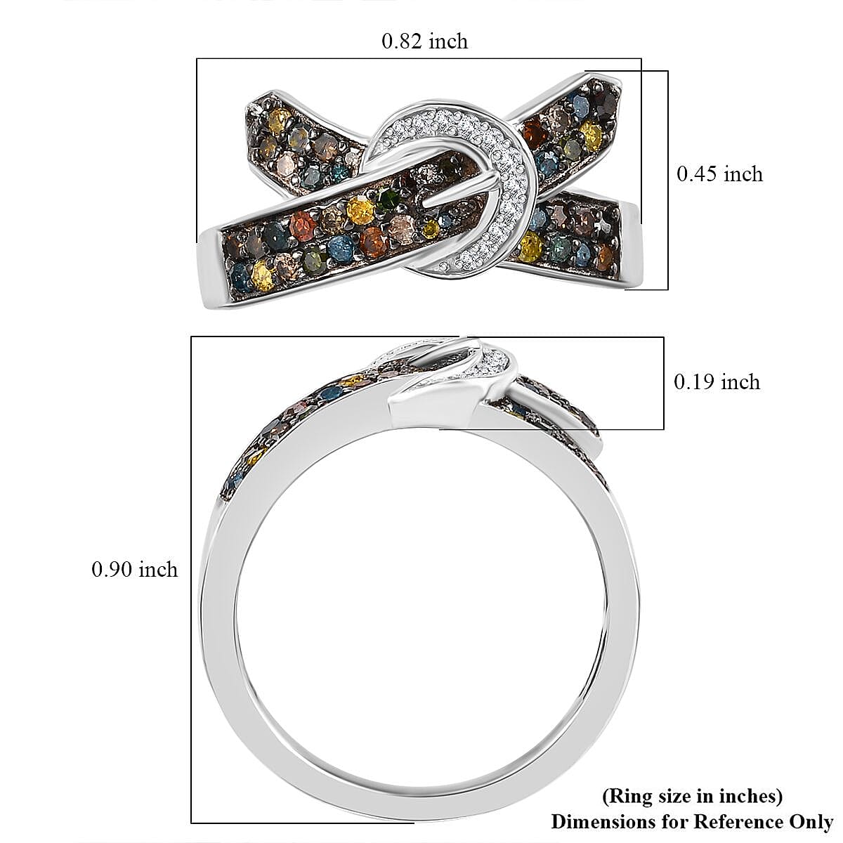 D'Joy Multi Diamond 0.50 ctw Buckle Ring in Rhodium Over Sterling Silver (Size 6.0) image number 5