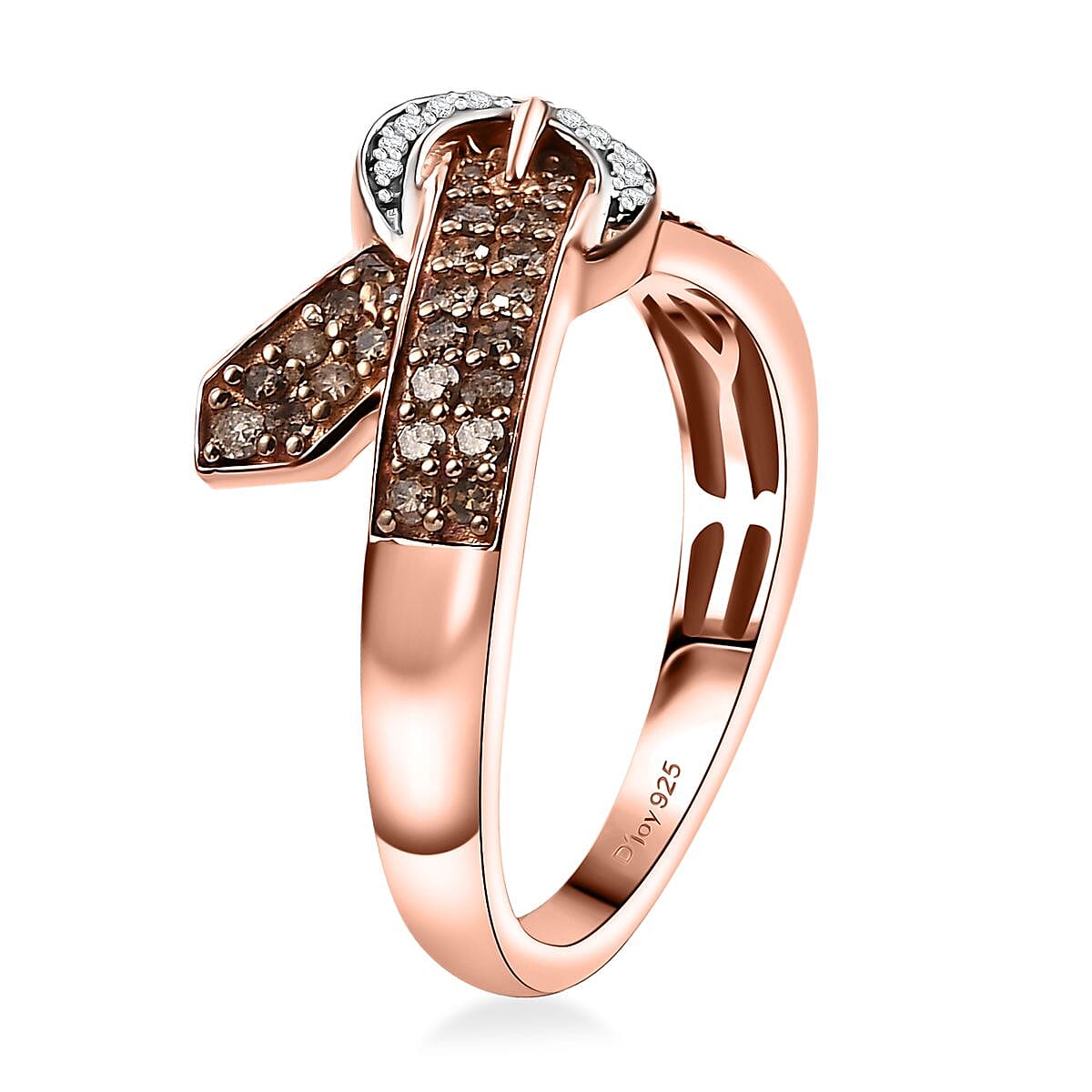 D'Joy Natural Champagne and White Diamond 0.50 ctw Buckle Ring in 18K Vermeil RG Over Sterling Silver (Size 7.0) image number 3