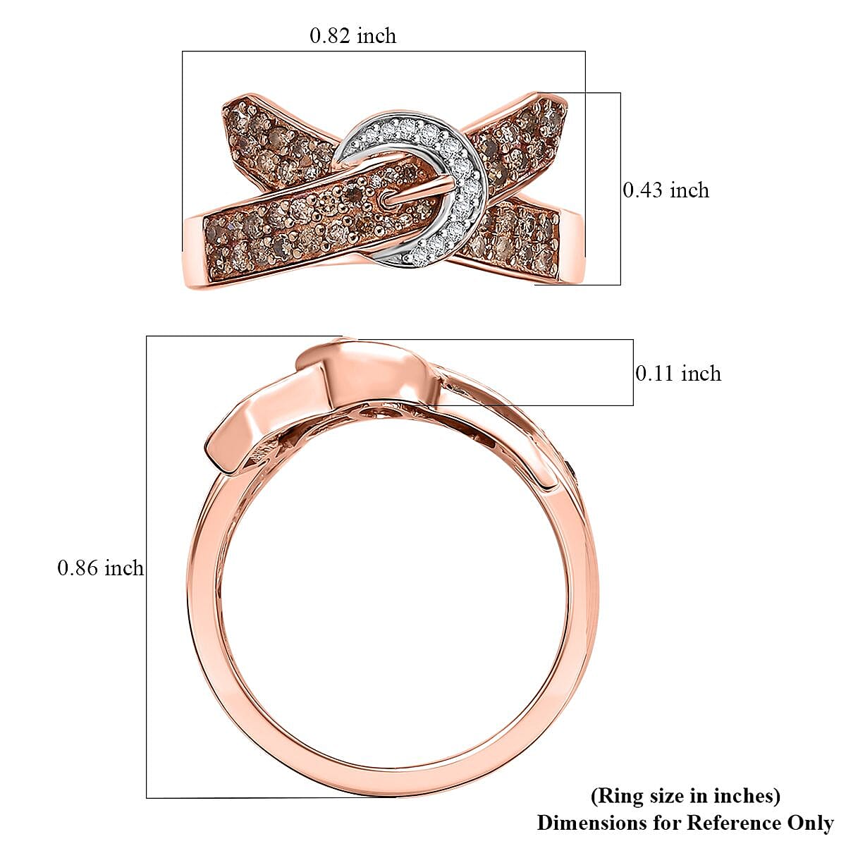 D'Joy Natural Champagne and White Diamond 0.50 ctw Buckle Ring in 18K Vermeil RG Over Sterling Silver (Size 7.0) image number 5