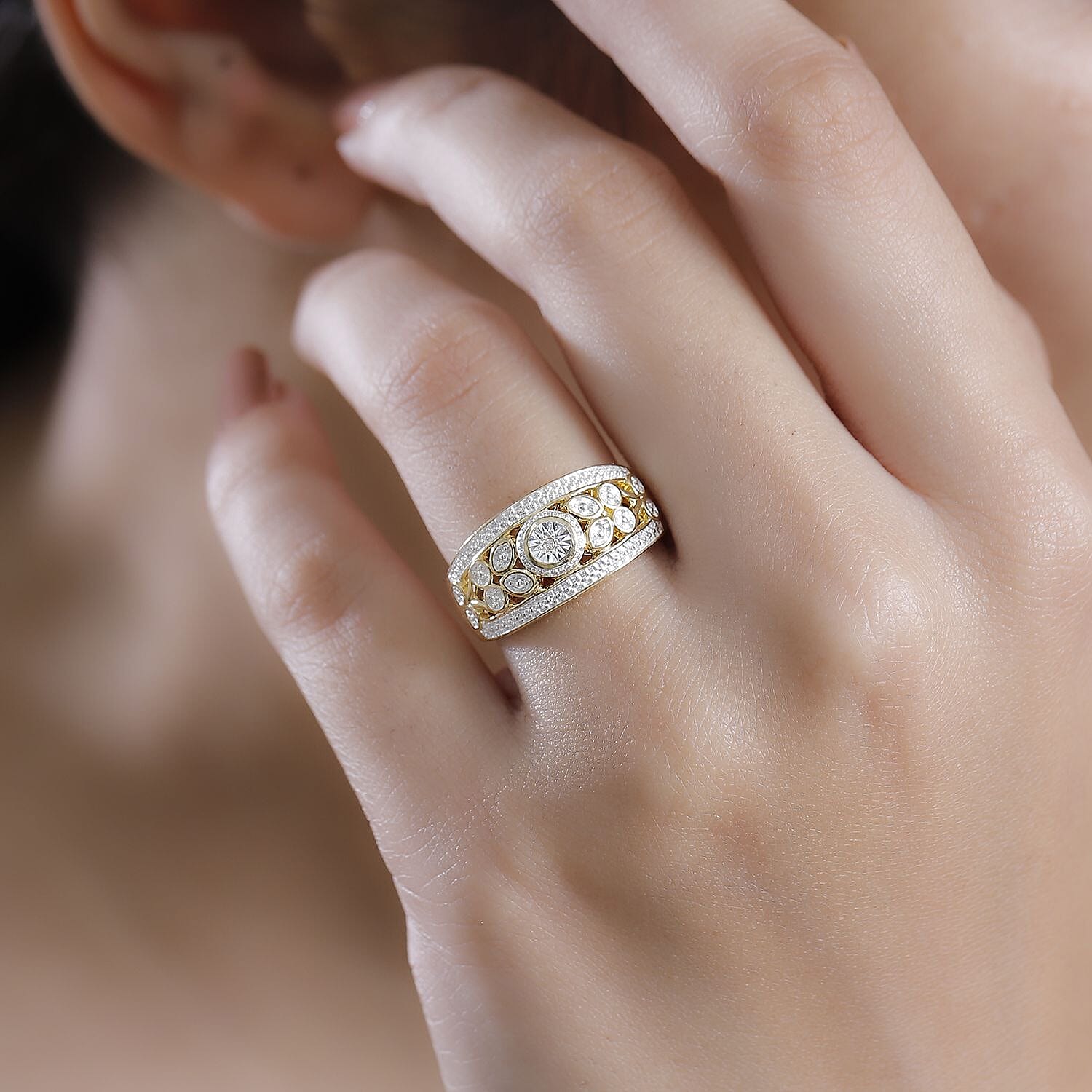 Karis White Diamond Accent Ring in 18K YG Plated (Size 10.0)