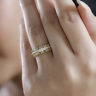 Karis White Diamond Accent Fern Leaf Ring in 18K YG Plated (Size 10.0)