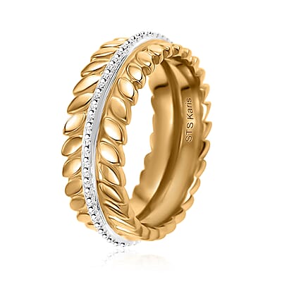 Karis White Diamond Accent Fern Leaf Ring in 18K YG Plated (Size 10.0)