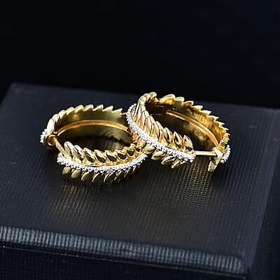 Karis White Diamond Accent Hoop Earrings in Platinum Bond and 18K YG Plated