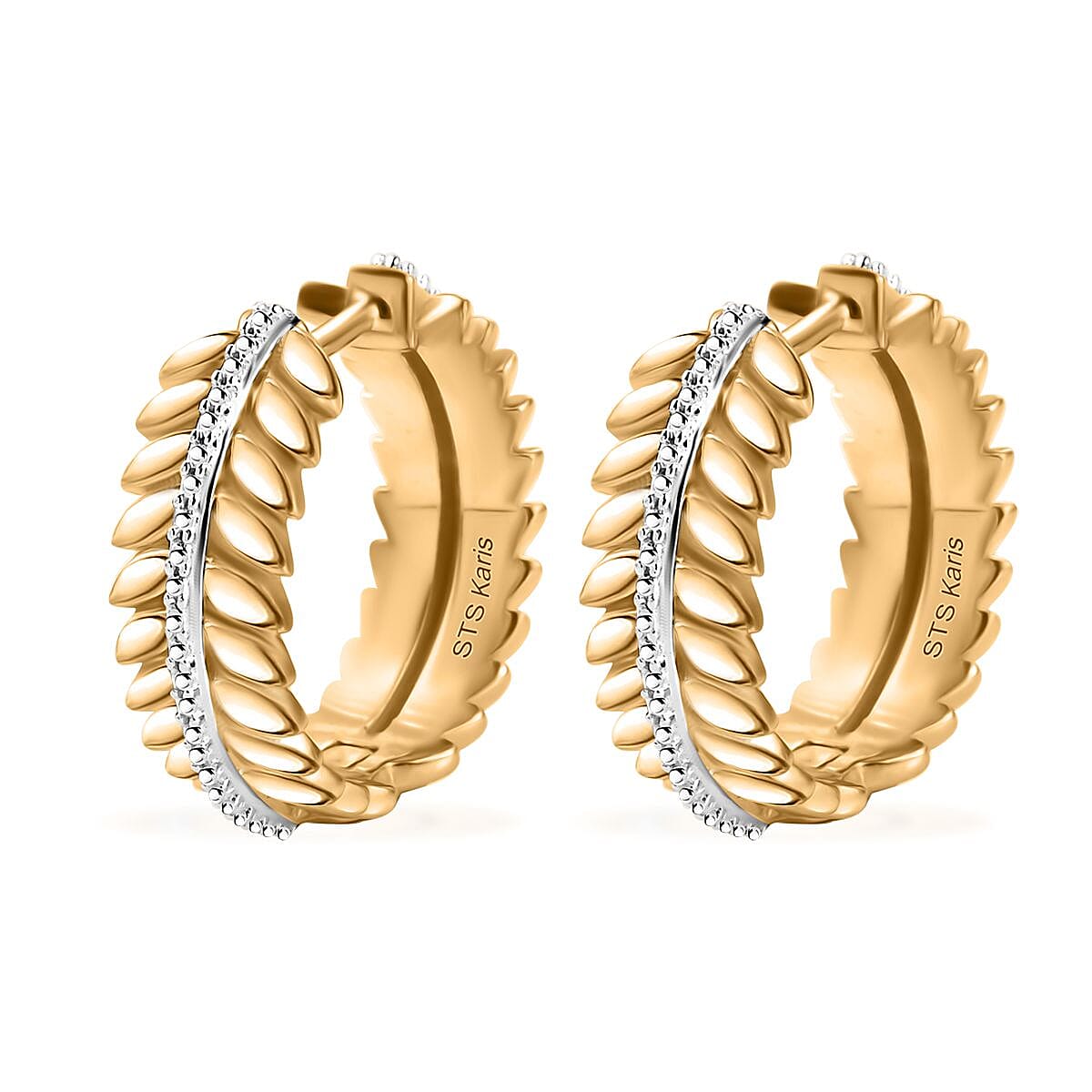 Karis White Diamond Accent Hoop Earrings in Platinum Bond and 18K YG Plated