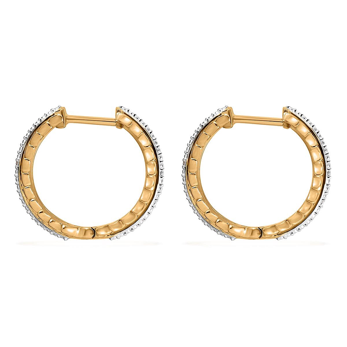 Karis White Diamond Accent Hoop Earrings in Platinum Bond and 18K YG Plated