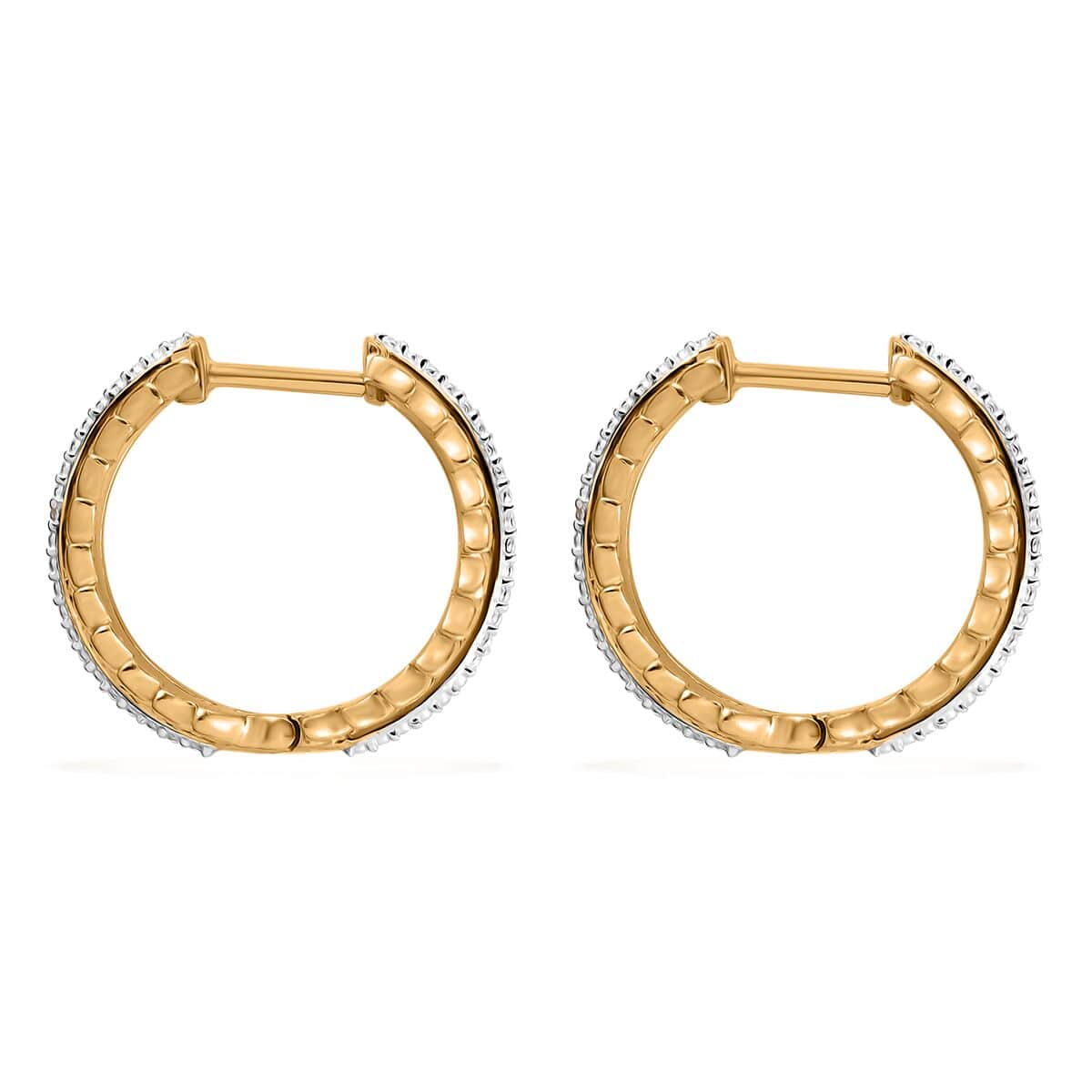 Karis Diamond Accent Hoop Earrings in Platinum Bond and 18K YG Plated image number 4