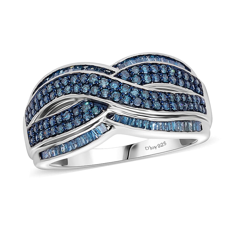 D'Joy Blue Diamond (IR) 1.00 ctw Infinity Ring in Platinum Over Sterling Silver (Size 6.0)