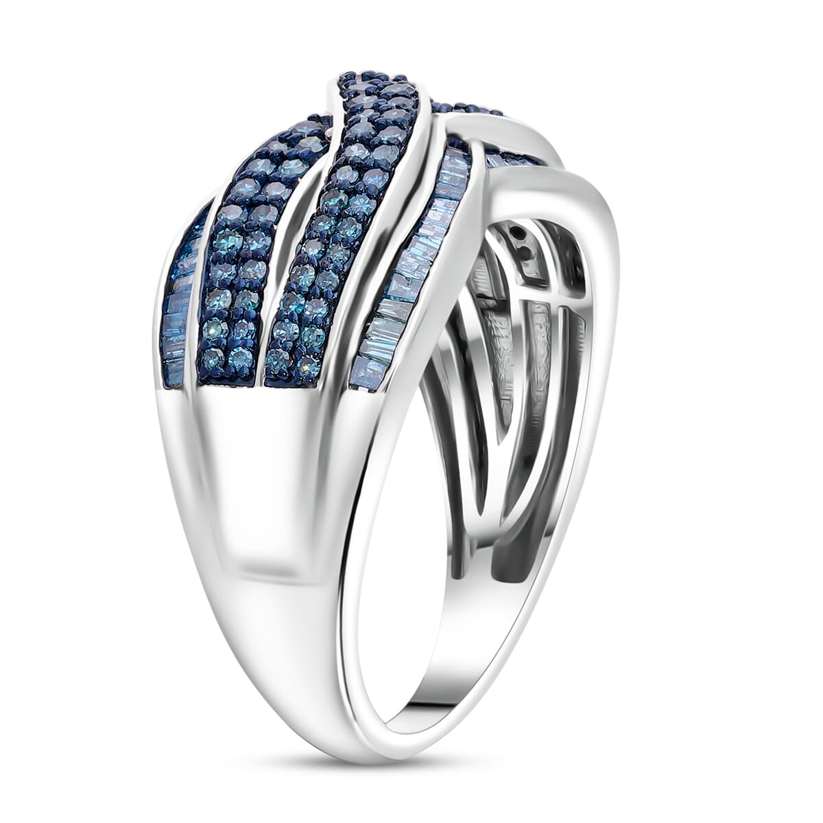 TLV Blue Diamond (IR) Infinity Ring in Platinum Over Sterling Silver (Size 6.0) 1.00 ctw image number 2