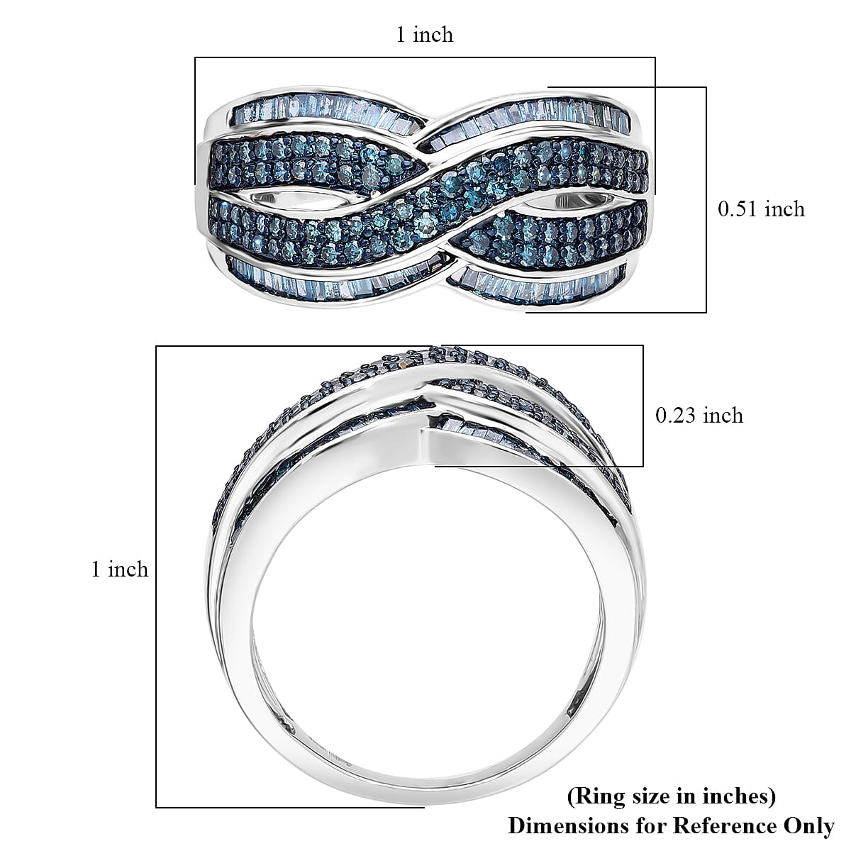 D'Joy Blue Diamond (IR) 1.00 ctw Infinity Ring in Platinum Over Sterling Silver (Size 6.0)
