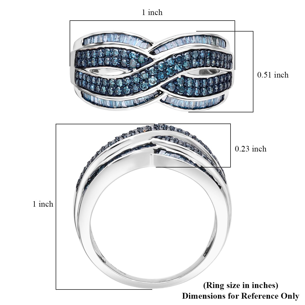 TLV Blue Diamond (IR) Infinity Ring in Platinum Over Sterling Silver (Size 6.0) 1.00 ctw image number 4