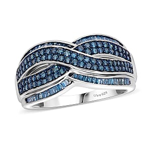 D'Joy Blue Diamond (IR) 1.00 ctw Infinity Ring in Platinum Over Sterling Silver (Size 7.0)