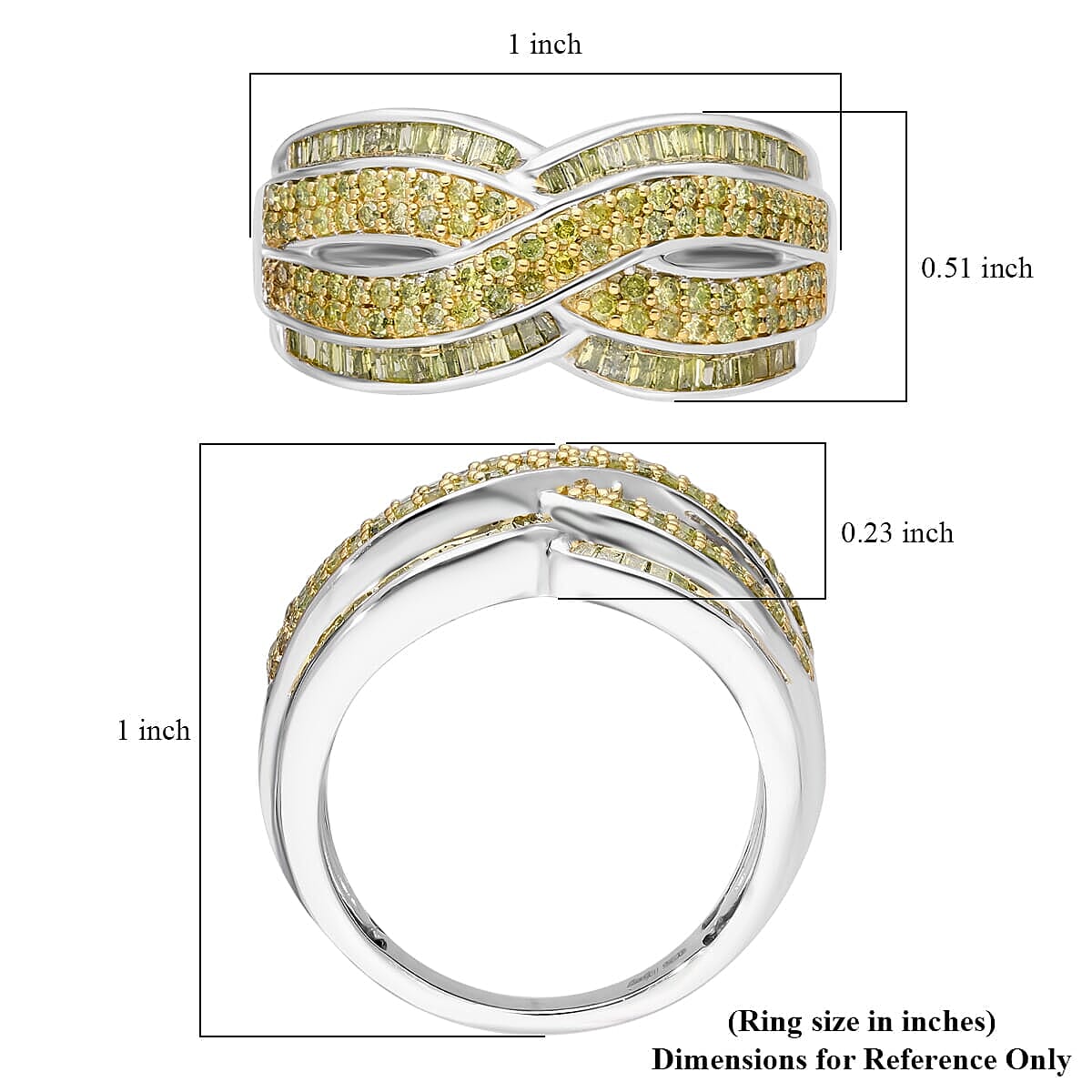 D'Joy Yellow Diamond 1.00 ctw Infinity Ring in Platinum Over Sterling Silver (Size 6.0)