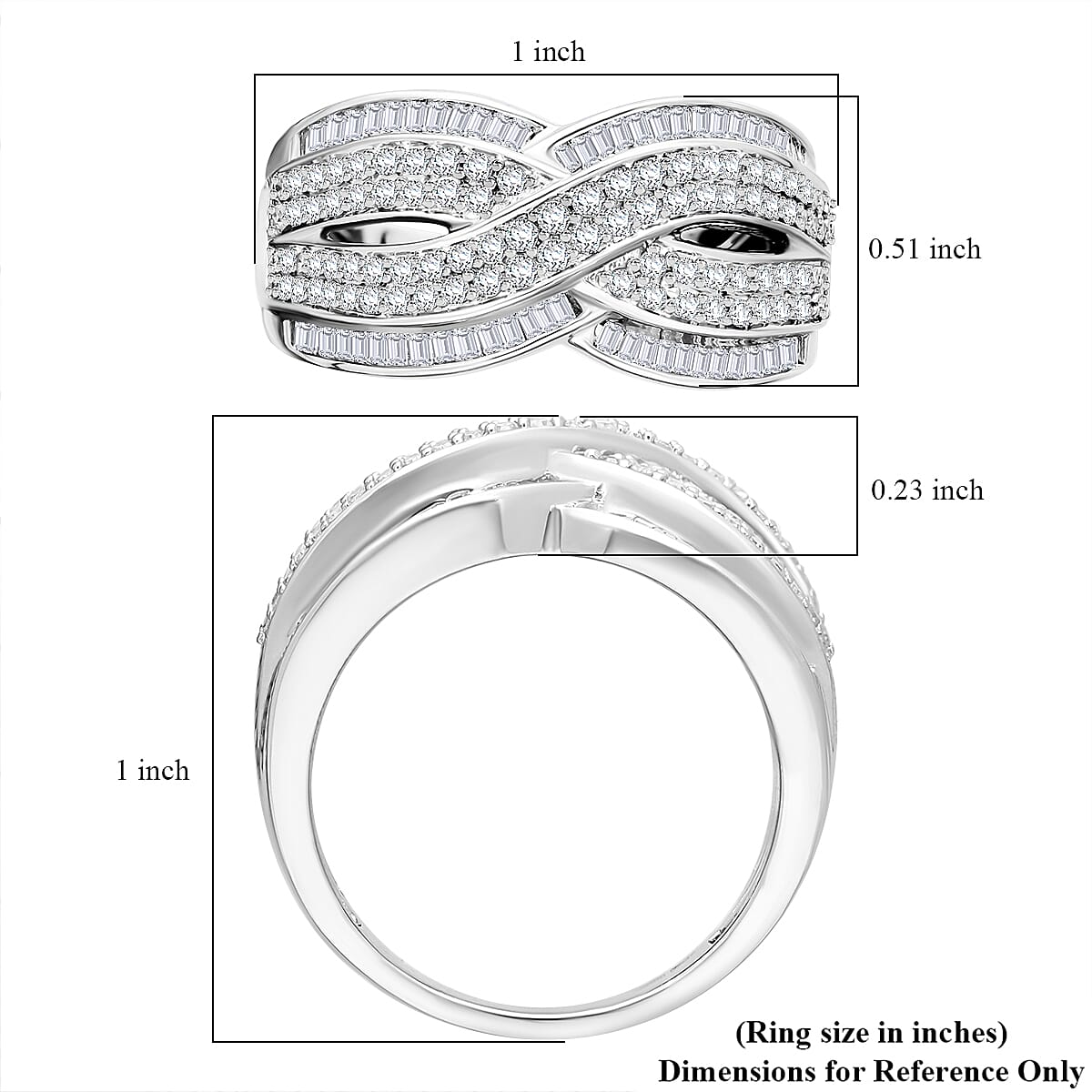 D'Joy Diamond 1.00 ctw Infinity Ring in Platinum Over Sterling Silver (Size 6.0) image number 5