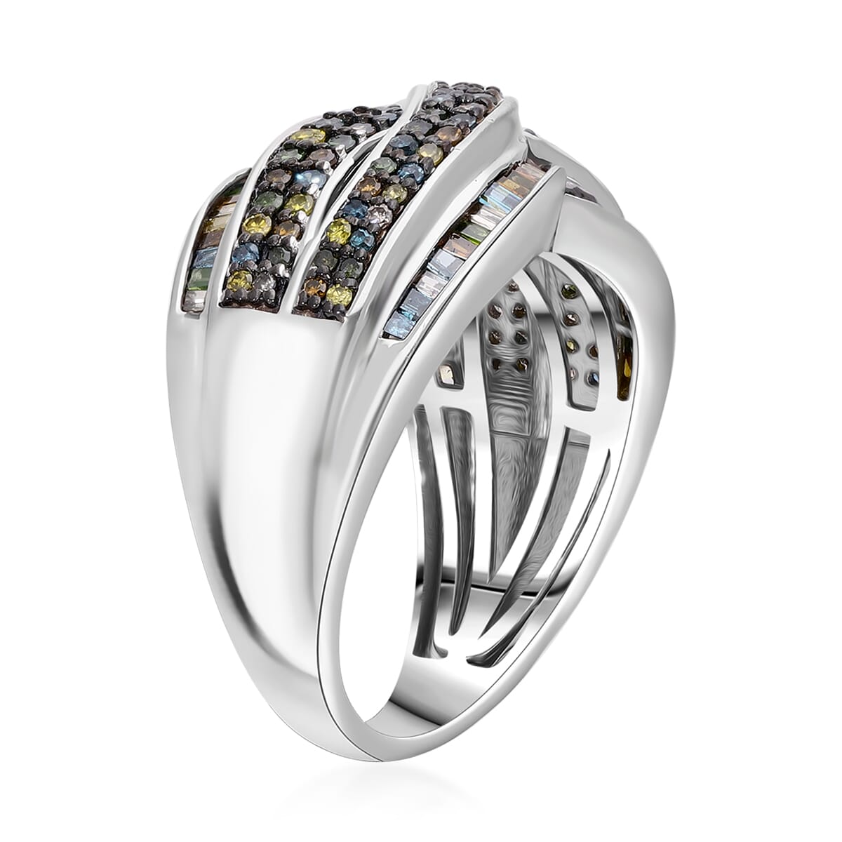 Multi Diamond 1.00 ctw Infinity Ring in Platinum Over Sterling Silver (Size 8.0) image number 2