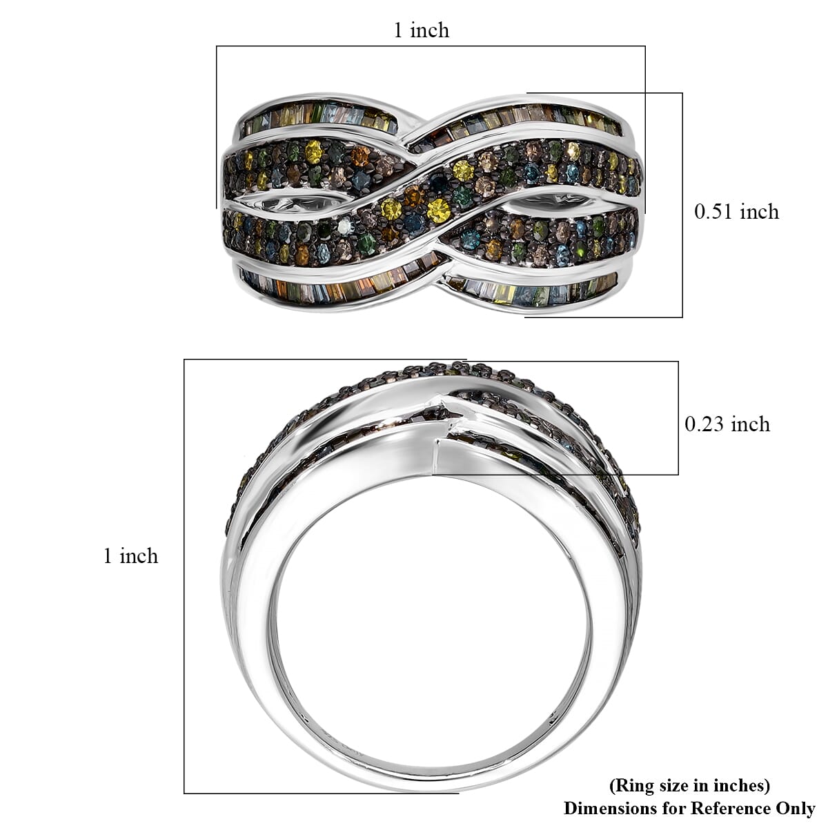 Multi Diamond 1.00 ctw Infinity Ring in Platinum Over Sterling Silver (Size 8.0) image number 4