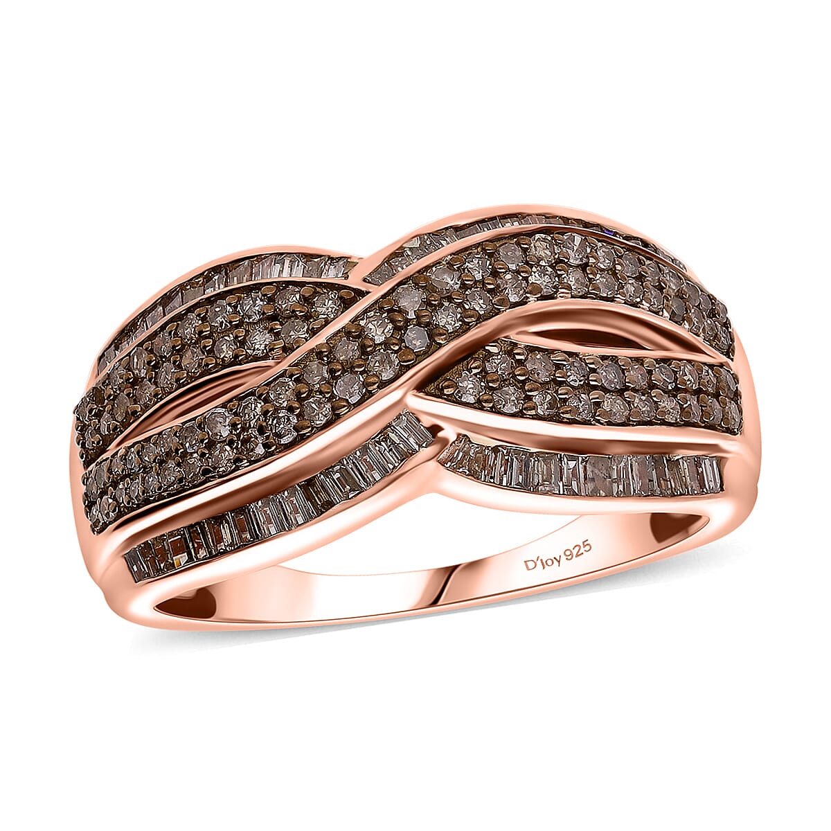 Natural Champagne Diamond 1.00 ctw Infinity Ring in Vermeil Rose Gold Over Sterling Silver (Size 7.0) image number 0