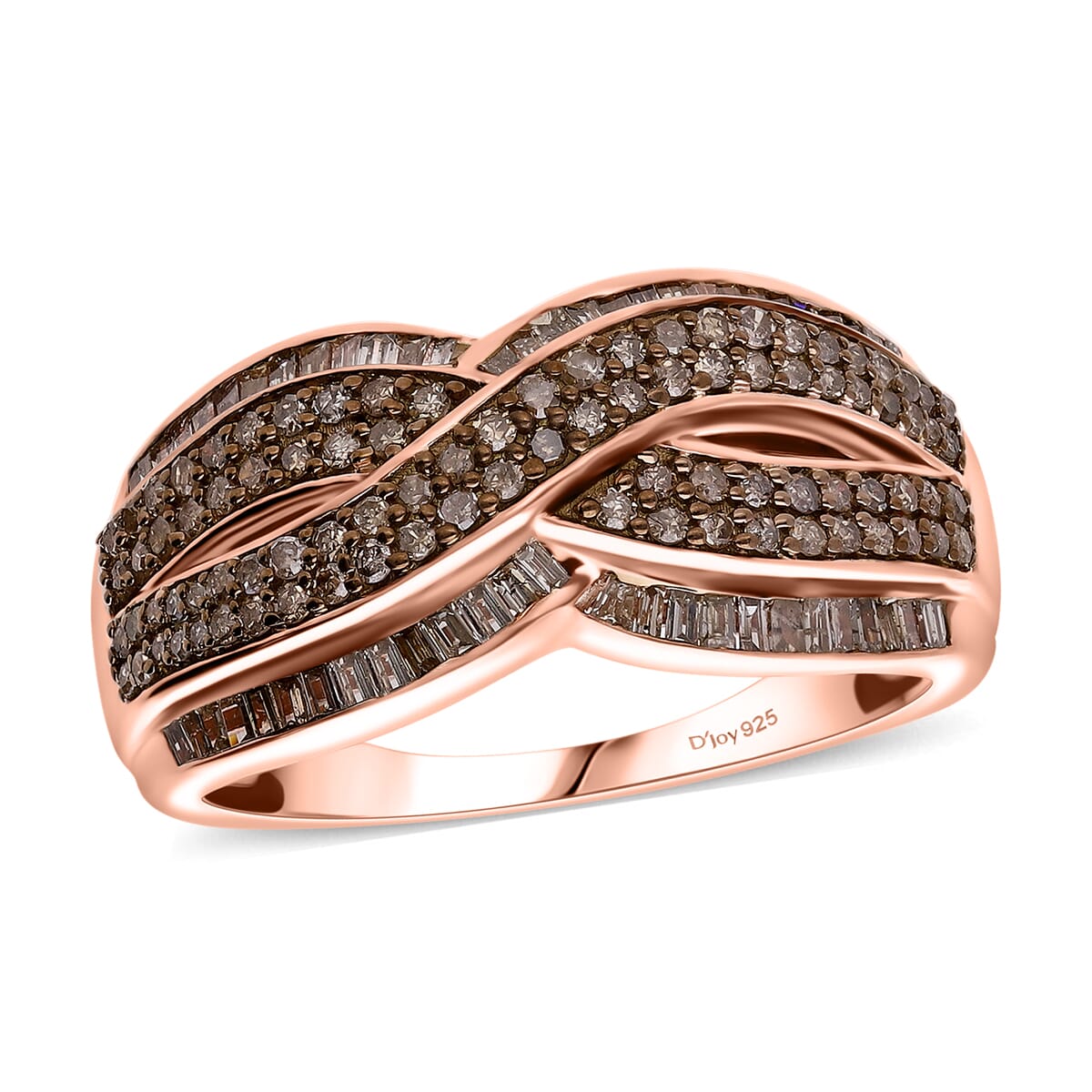 Natural Champagne Diamond 1.00 ctw Infinity Ring in Vermeil Rose Gold Over Sterling Silver (Size 8.0) image number 0