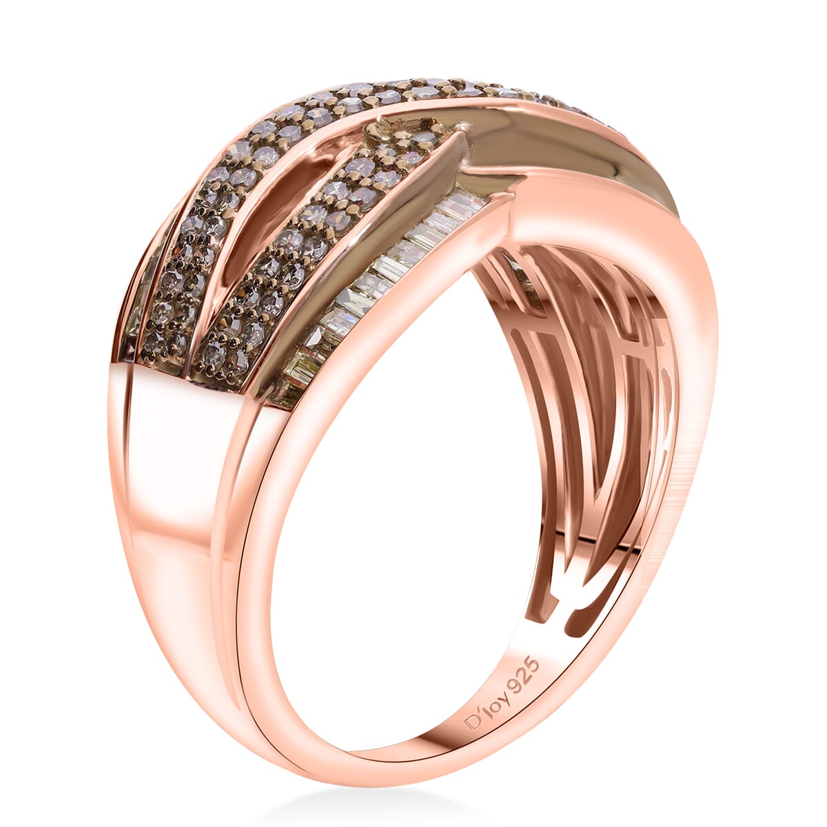 Natural Champagne Diamond 1.00 ctw Infinity Ring in Vermeil Rose Gold Over Sterling Silver (Size 8.0) image number 2