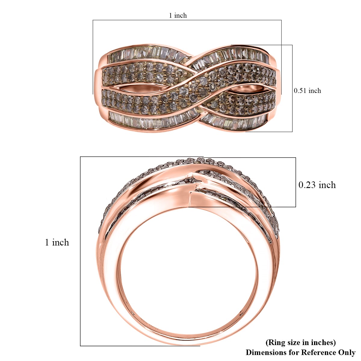 Natural Champagne Diamond 1.00 ctw Infinity Ring in Vermeil Rose Gold Over Sterling Silver (Size 8.0) image number 4