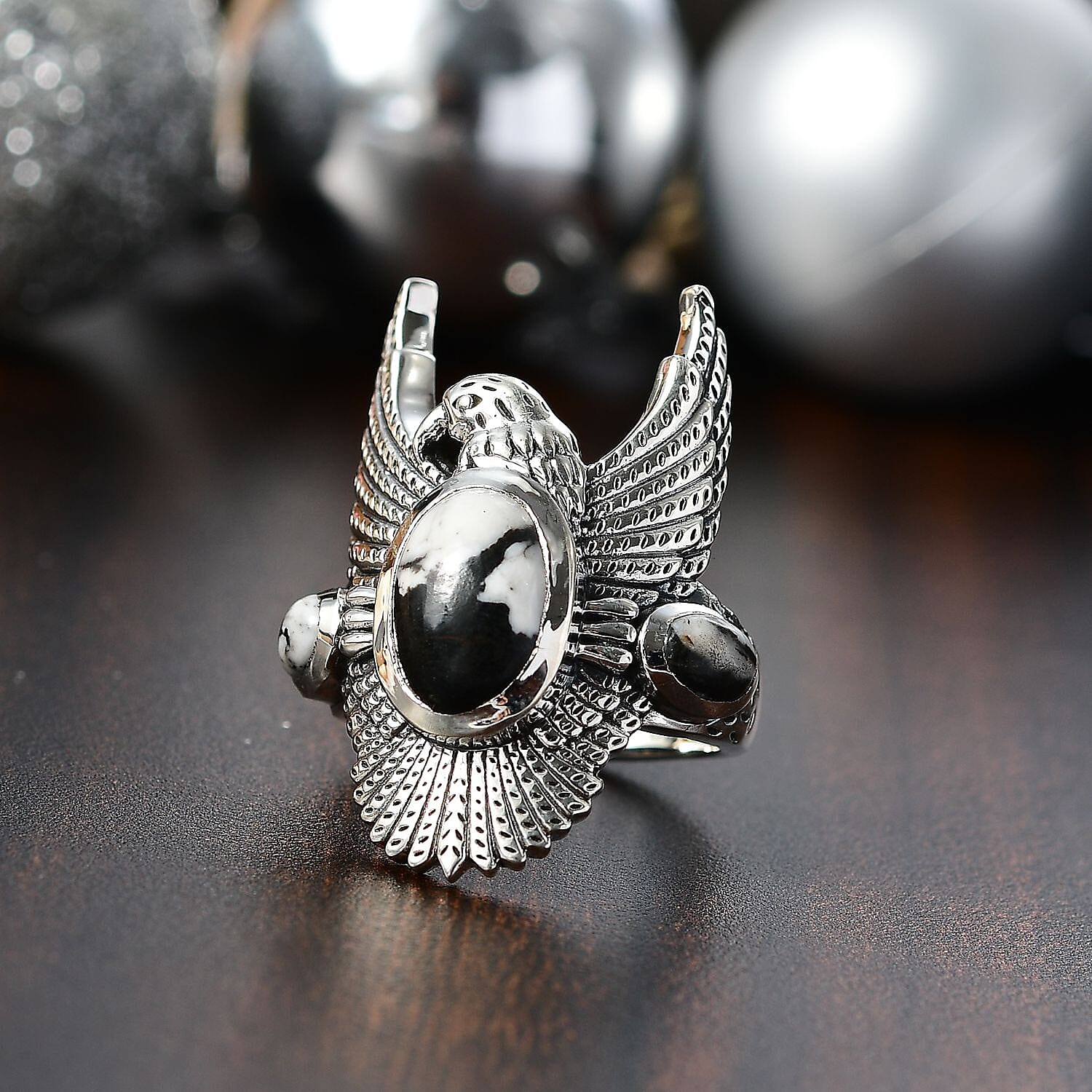 Artisan Crafted White Buffalo 4.65 ctw Ring in Black Oxidized Sterling Silver (Size 10.0)