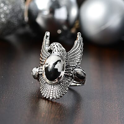 Artisan Crafted White Buffalo 4.65 ctw Ring in Black Oxidized Sterling Silver (Size 10.0)
