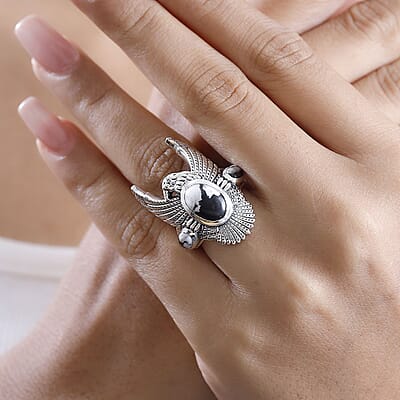 Artisan Crafted White Buffalo 4.65 ctw Ring in Black Oxidized Sterling Silver (Size 10.0)