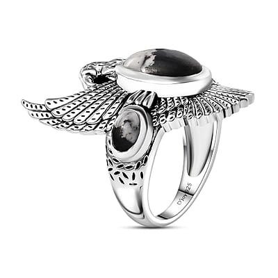 Artisan Crafted White Buffalo 4.65 ctw Ring in Black Oxidized Sterling Silver (Size 10.0)