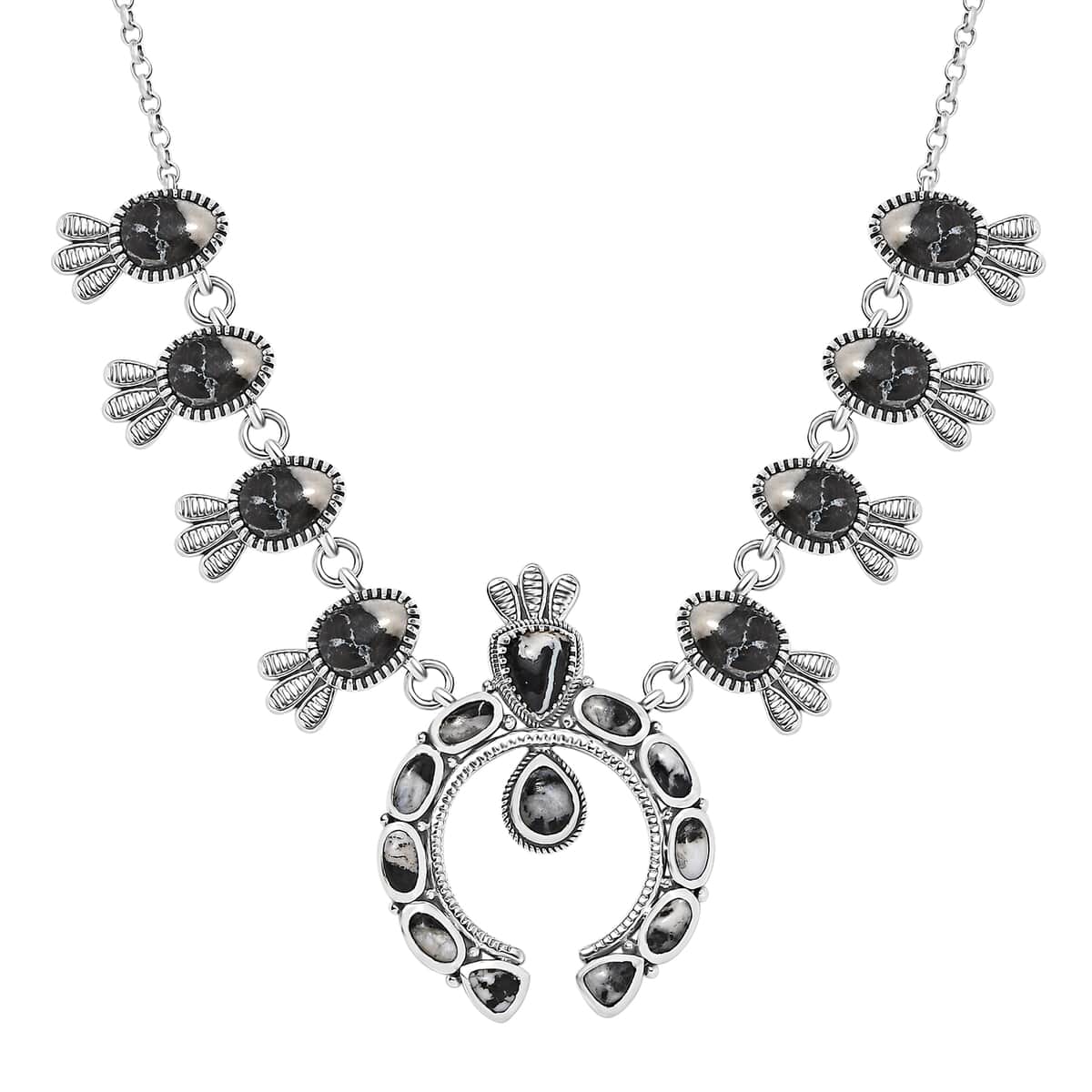 Artisan Crafted White Buffalo 21.25 ctw Squash Blossom Necklace in Black Oxidized Sterling Silver 18 Inches image number 0