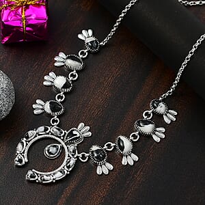 D'Joy Artisan Crafted White Buffalo 21.25 ctw Squash Blossom Necklace in Black Oxidized Sterling Silver 18 Inches