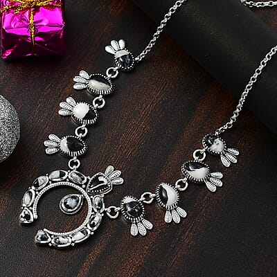 D'Joy Artisan Crafted White Buffalo 21.25 ctw Squash Blossom Necklace in Black Oxidized Sterling Silver 18 Inches