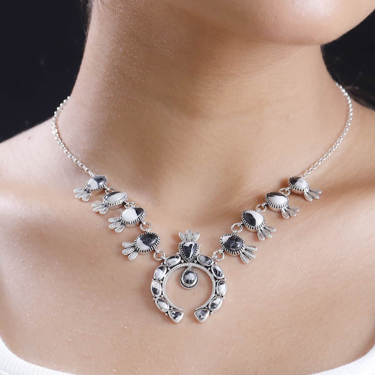 Artisan Crafted White Buffalo 21.25 ctw Squash Blossom Necklace in Black Oxidized Sterling Silver 18 Inches image number 2