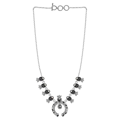 D'Joy Artisan Crafted White Buffalo 21.25 ctw Squash Blossom Necklace in Black Oxidized Sterling Silver 18 Inches