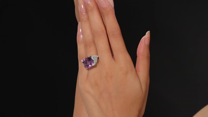 GP Rose De France Pink Amethyst, White Zircon Ring in Rhodium Over Sterling Silver (Size 9.0) 13.00 ctw