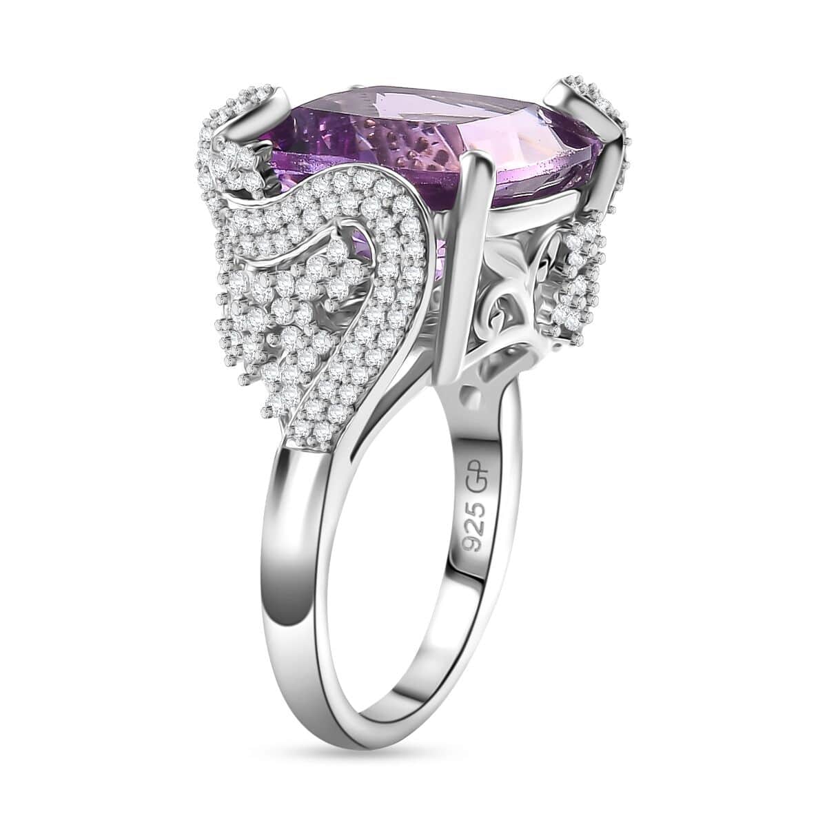 GP Trionfo Collection Rose De France Pink Amethyst and White Zircon 13.00 ctw Cleopatra Ring in Rhodium Over Sterling Silver (Size 10.0)  image number 3