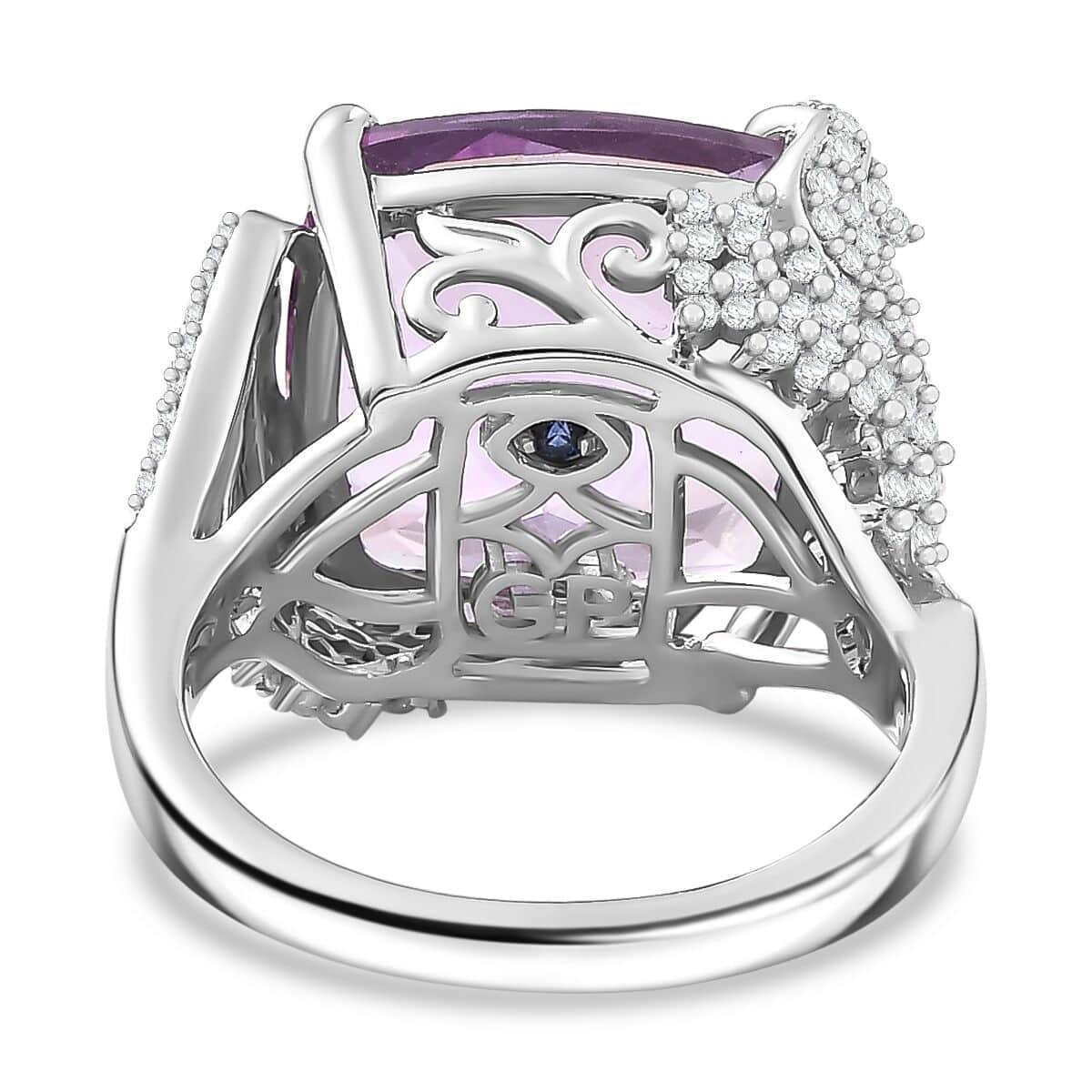 GP Trionfo Collection Rose De France Pink Amethyst and White Zircon 13.00 ctw Cleopatra Ring in Rhodium Over Sterling Silver (Size 10.0)  image number 4