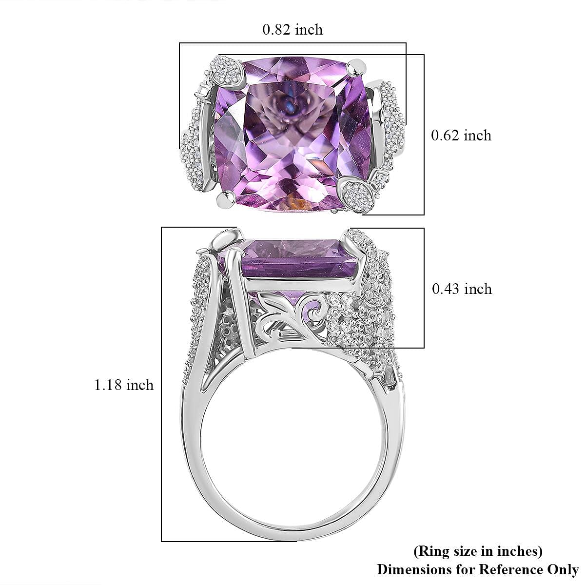 GP Trionfo Collection Rose De France Pink Amethyst and White Zircon 13.00 ctw Cleopatra Ring in Rhodium Over Sterling Silver (Size 10.0) 