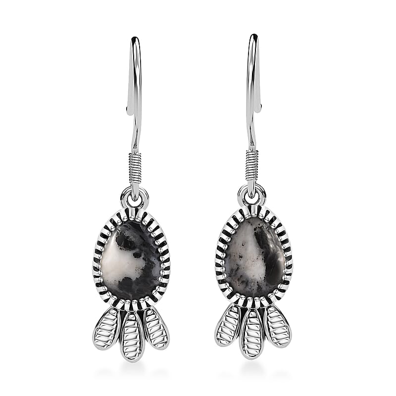 D'Joy Artisan Crafted White Buffalo 4.30 ctw Earrings in Black Oxidized Sterling Silver