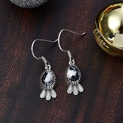 D'Joy Artisan Crafted White Buffalo 4.30 ctw Earrings in Black Oxidized Sterling Silver