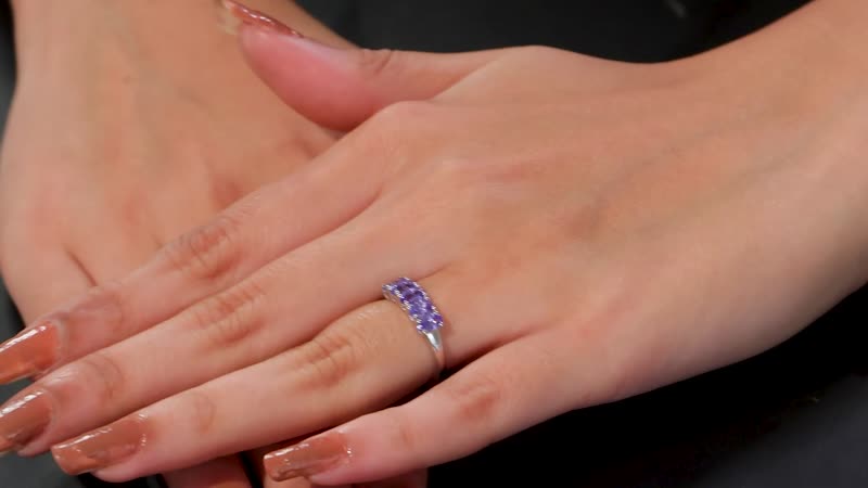 Tanzanite 5 Stone Ring in Rhodium Over Sterling Silver (Size 10.0) 1.10 ctw